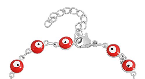 Women's Charm Enamel Evil Eye Protection Link Chain Bracelet - color: Silver,Red