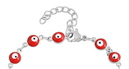 Women's Charm Enamel Evil Eye Protection Link Chain Bracelet - color: Silver,Red