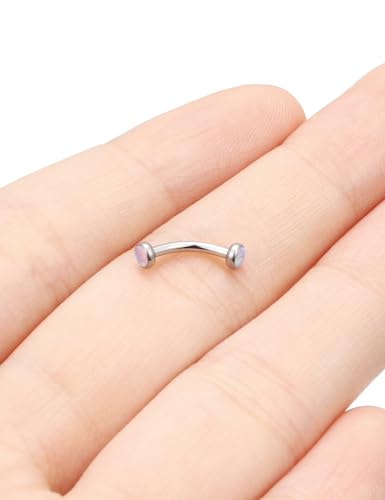 Jenxnjsjo F136 Titanium 16g 6/8/10mm Opal Eyebrow/Rook/Snug/Vertical-Labret/VCH/Snake-Eyes/Anti-Tragus/Christina/Daith/Belly-Button/Bridge/Hood/Surface Curved Barbell Piercing Jewelry for Women Men - color: Pink Opal, size: 8 mm