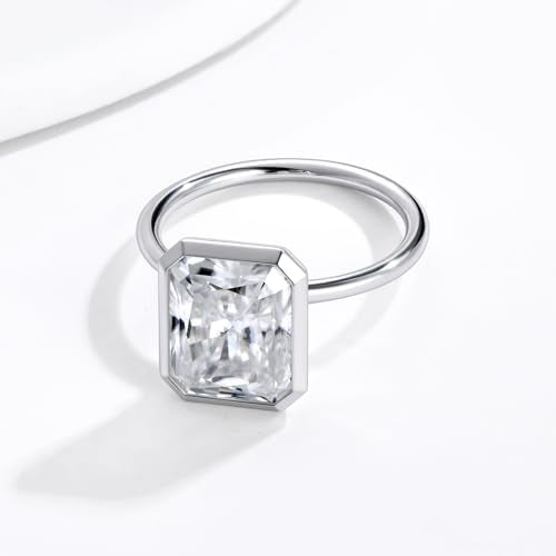 Radiant Cut Moissanite Engagement Ring for Women, Bezel Set Solitaire Ring | D Color VVS1 925 Sterling Silver 14K Gold Plated Wedding Ring, Available in 2CT 3CT 5CT, Diamond Alternative Promise Jewelry - style: 01 - White Gold - 5CT Radiant Moissanite