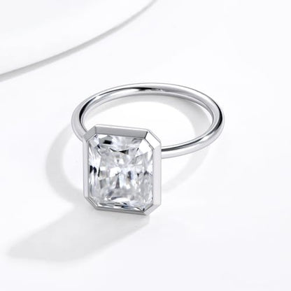 Radiant Cut Moissanite Engagement Ring for Women, Bezel Set Solitaire Ring | D Color VVS1 925 Sterling Silver 14K Gold Plated Wedding Ring, Available in 2CT 3CT 5CT, Diamond Alternative Promise Jewelry - style: 01 - White Gold - 5CT Radiant Moissanite