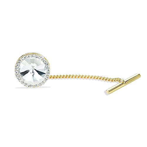 Men's Classic Round Crystal Men's Tie Tack Gold Color Tie Tack Clutch Back Fashion Necktie Tack Pin with Chain Crystal Lapel Pins Brooch - color: Clear Tie Tack
