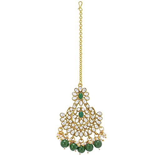 Aheli Faux Pearl Choker Necklace with Earrings Indian Traditional Bollywood Jewelry Set Gift for Women - color: Green