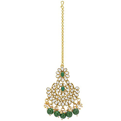 Aheli Faux Pearl Choker Necklace with Earrings Indian Traditional Bollywood Jewelry Set Gift for Women - color: Green