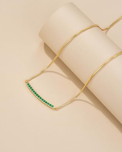 SNGIA 18K Gold Plated Stackable Adjustable Curved Horizontal Bar with CZ Pendant Necklace For Women by SNGIA, Dainty Drop Layered Trendy Birthstone Gemstone Charm Statement Jewelry Gifts, Bohemian Vintage Handmade Unique Cute Thin Skinny Dainty Chain Bead