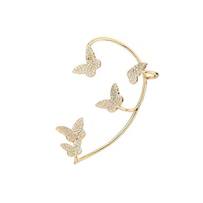 Luxury 3D Butterfly Cuff Earrings Ear Wrap Earrings Crystal CZ No Piercing Ear Clip Crawler Full Rhinestone for Women Wedding Jewelry - style: 1 Pairs Gold