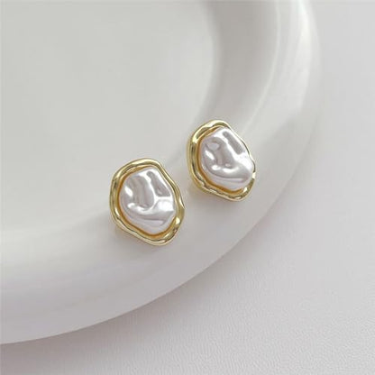 Boho Pearl Statement Earrings for Women Irregular Pearl Earrings | Big Round Freshwater Pearls Bridal Gold Earring Beach Ocean Vacation Jewelry - style: C Style