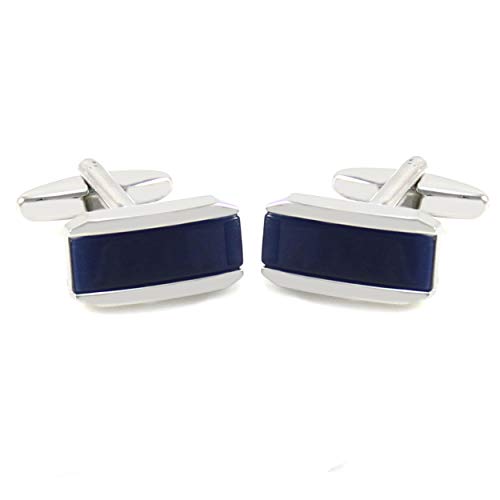 Rectangle Navy Cats Eye Cufflinks With Box (Navy)