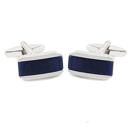 Rectangle Navy Cats Eye Cufflinks With Box (Navy)