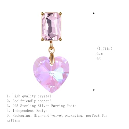 Crystal Heart Teardrop Dangle Earrings for Women Hypoallergenic Multicolor Cubic Zirconia Drop Earrings for Wedding Prom Party Daily Wear - color: Heartpurple
