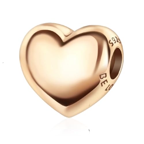 S925 Charms for Bracelets and Necklaces, Gifts for Mothers Nurses Day Graduation, for Girlfriend Family Friend, Bead Pendant, for Pandora, Silver 14K Gold Plated Enamel CZ, DIY Jewelry Making - style: 23 Big Rose Gold Heart Charms
