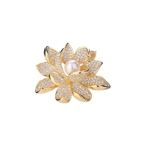 Crystal Red Flower Brooch Pins for Women Elegant Enamel Rhinestone Floral Brooches Pin Fashion Jewelry for Party Dance Wedding Banquet Brooch for Women Gift - color: Gold