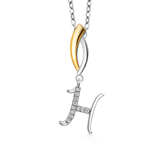 Gem Stone King Initial Pendant Necklace Letter A to Z Alphabet | 925 Sterling Silver | White Moissanite | Gift Women Mother's Day Christmas Wife Mom Girlfriend Anniversary Birthday | By Keren Hanan - style: Initial H