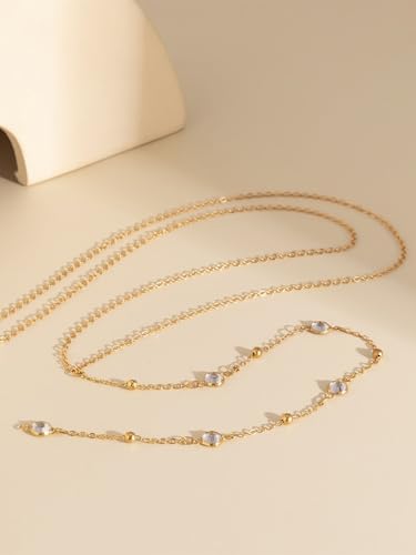Bravace Long Pendant Y Necklace for Women Gold Plated Bohemian Lariat Chain with CZ Beads Minimalist Drop Body Chain Jewelry Dainty Jewelry Fashion Accessories Gift for Women