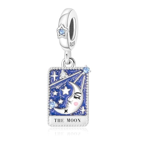 925 Sterling Silver Dangle Charm Fit Women Bracelet And Necklaces Jewelry | Medallion Pendants Beads Jewelry Charms for Women Fashion Gift Family Friends Mother's Day - color: Tarot Cards Moon Dangle Charm M1409