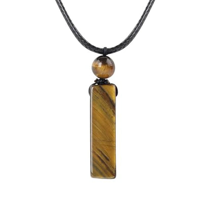 weryerker Natural Gemstone Pendant Necklace for Men, Healing Crystal Pendant, Cuboid Amulet Pendant with Adjustable Wax Rope - color: Tiger's Eye