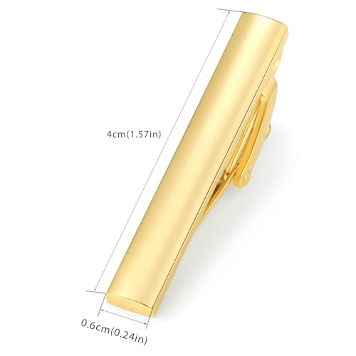 HONEY BEAR 1.57" Skinny Tie Clip Bar for Men Steel Business Wedding Gift | Classic Minimalist, Steel-Plated Copper Base, Gift-Boxed, Thickened, Rounded Corners, Easy to Slide On, No Snag or Wrinkle - style: Shinny Gold 4cm
