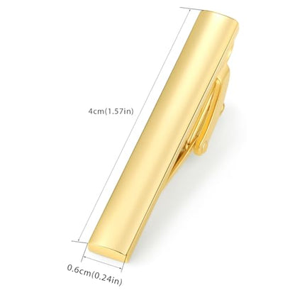 HONEY BEAR 1.57" Skinny Tie Clip Bar for Men Steel Business Wedding Gift | Classic Minimalist, Steel-Plated Copper Base, Gift-Boxed, Thickened, Rounded Corners, Easy to Slide On, No Snag or Wrinkle - style: Shinny Gold 4cm