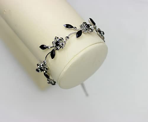 Faship Gorgeous Rhinestone Crystal Floral Necklace Earrings Set - color: Black / Matching Bracelet