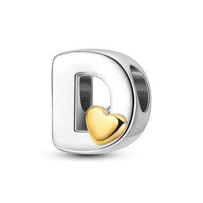 925 Sterling Silver Letter Charms A-Z for Bracelet Necklace Alphabet Bead | Heart letter A B C D G J charm initial gold Pendant beads Jewelry Gift for Women - color: Letter D