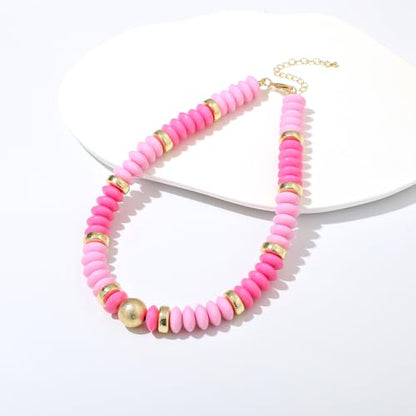 RISHEGAE Chunky Beaded Necklace for Women Boho Resin Beaded Choker Necklace Adjustable Surfer Beach Strand Necklaces Gold Handmade Acrylic Beads Jewelry Gift for Women - color: Style 4pink