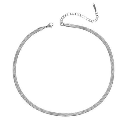 Flat Herringbone Snake Chain Serpentine Necklace For Women Minimalist Adjustable Layering Chic Everyday Gold Tone Silver Tone 3mm 4mm 5mm (Silver 5mm, 17.7+2)