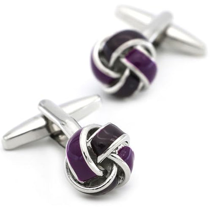 Knot Cufflinks in Gift Box Cuff Links for Men Lady Daily Wear Shirt | Men's Women Cufflink Set Jewelry for Wedding Party Prom Office Formal or Casual Business Tuxedo Dress, Easy to Put on - style: Black & Purple Knot