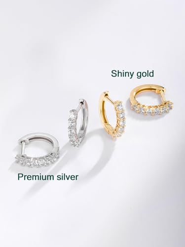 Chunky Emerald Sapphire Ruby Hoop Earrings, Princess or Round Cut, 14k Yellow Gold Plated Sterling Silver Cubic Zirconia Huggie Earings Minimalist Hoops Earrings for Women Wedding Daily Birthday - style: Round cut -5a CZ -Gold