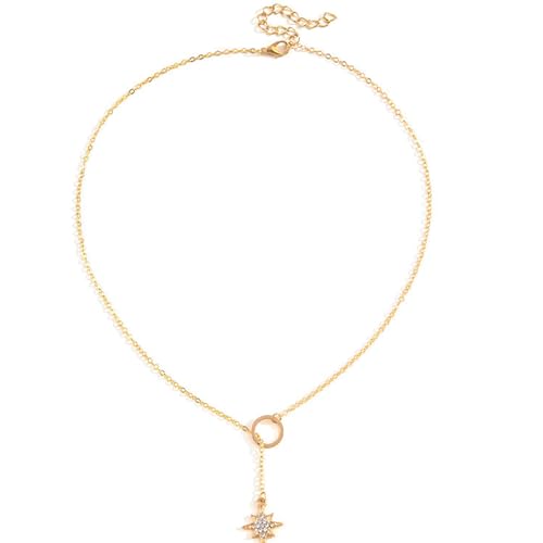Gold Necklace for Women, Dainty Long Necklace 14k Gold Plated Y-Shaped Cross/Star/Bar Pendant Adjustable Necklace Trendy Layered Chain Drop Necklaces Jewelry Gifts