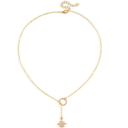 Gold Necklace for Women, Dainty Long Necklace 14k Gold Plated Y-Shaped Cross/Star/Bar Pendant Adjustable Necklace Trendy Layered Chain Drop Necklaces Jewelry Gifts