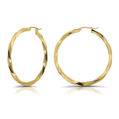 Hoops & Loops 925 Sterling Silver Twisted Hoop Earrings for Women - Hypoallergenic 14K Gold, Rose Gold, Black Flash Plated 2mm Thin Twist Design Round Click-Top Hoops, 15/20/25/30/35/40/50/60mm - color: Gold-35mm (1.38 inch)