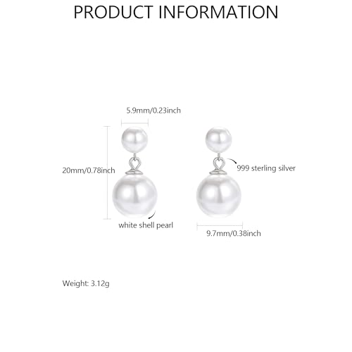 Double Pearl Drop Earrings for Women 925 Sterling Silver | 18k Gold Plated Big Large Pearl Dangle Earrings Pearl Dangling Stud Earring Bridal Wedding Jewelry Birthday Gifts for Mom - color: D-Silver
