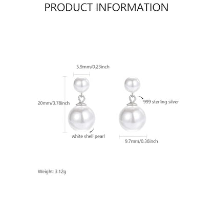 Double Pearl Drop Earrings for Women 925 Sterling Silver | 18k Gold Plated Big Large Pearl Dangle Earrings Pearl Dangling Stud Earring Bridal Wedding Jewelry Birthday Gifts for Mom - color: D-Silver