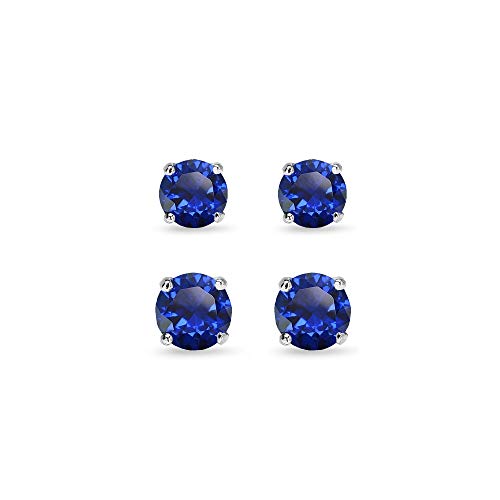 Sapphire Earrings for Women Sterling Silver Trendy Round-Cut Created Blue Gemstone Solitaire Studs for Men Bridesmaids Prom Gift - color: 4-6mm - Sterling Silver / 2 Pairs
