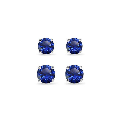 Sapphire Earrings for Women Sterling Silver Trendy Round-Cut Created Blue Gemstone Solitaire Studs for Men Bridesmaids Prom Gift - color: 4-6mm - Sterling Silver / 2 Pairs