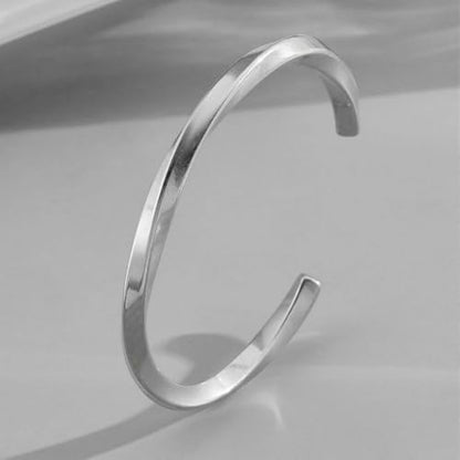 Stainless Steel Glossy Geometric Twist Open Bracelet for Men Women Fashion Casual Holiday Party Jewelry - color: silvery