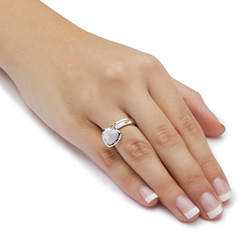 PalmBeach Silvertone Heart Charm Engraved Initial Signet Ring Sizes 6-9 Size 9