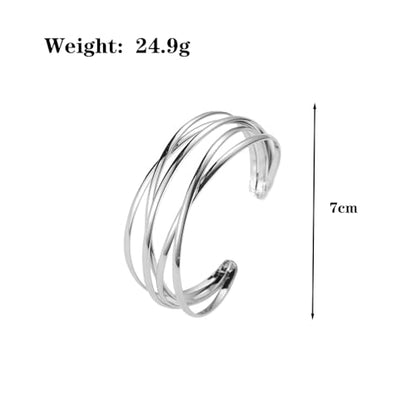 Multi-layer Cuff Bracelet for Women Gold Silver Chunky Cross Wire Bangle Bracelet Wide Adjustable Open Bracelet Trendy Statement Outfits Accessories - color: Silver