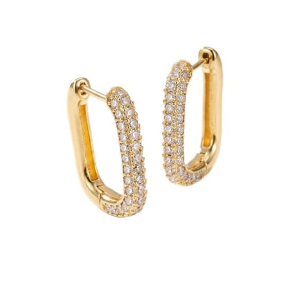 U Shaped Hoop Earrings for Women - Cubic Zirconia Pave Huggie Earrings, Skin-Friendly Geometric Jewelry for Anniversary & Daily Wear, Gift for Her - color: Gold