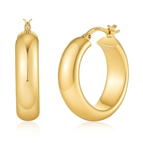8mm Wide Gold Hoop Earrings for Women Hypoallergenic 925 Sterling Silver post Lightweight Large 14k Chunky Gold Hoop Earrings for Women 20/30/40/50/60mm - color: Gold 20mm