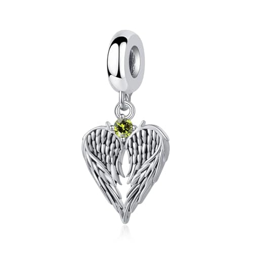 TCHYUN Spread Angle Wings Dangle Charm 12 Birthstone Bead for Pandora Bracelet Women Gift - style: Aug