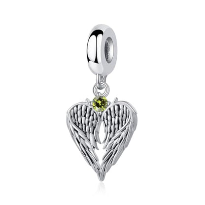 TCHYUN Spread Angle Wings Dangle Charm 12 Birthstone Bead for Pandora Bracelet Women Gift - style: Aug
