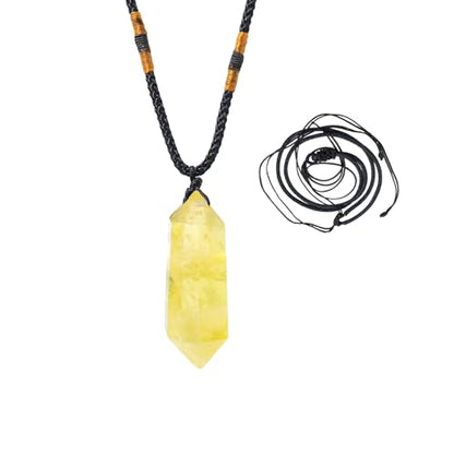 Runyangshi Citrine Healing Crystal Pendants, Double Pointed Natural Crystal Quartz Necklace 6 Faceted Chakra Crystal Wand Stone - color: Citrine
