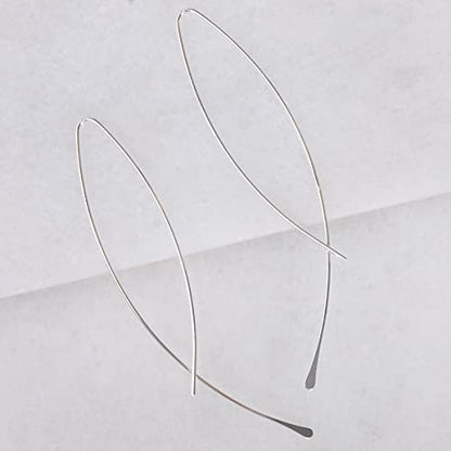 Upside Down Hoop Earrings - Hypoallergenic Lightweight Wire Needle Drop Dangle Threader Hoops for Women, Safe for Sensitive Ears - Plated in 925 Sterling Silver or 18k Gold - color: 3.25" inch - 925 Sterling Silver Plated