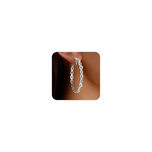 Clip On Hoop Earrings for Women Lightweight - Silver Twisted Clip-on Hoop Earings With Cubic Zirconia Fake Non Pierced Ears Jewelry - style: CZ-S50mm