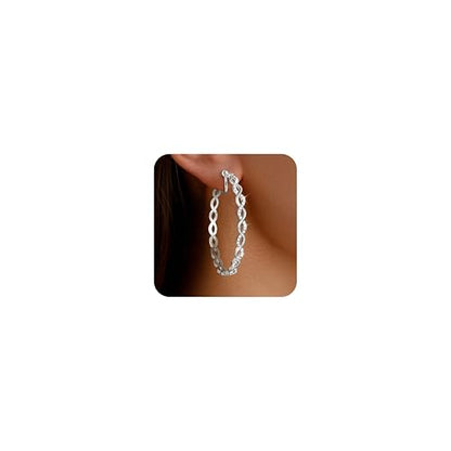 Clip On Hoop Earrings for Women Lightweight - Silver Twisted Clip-on Hoop Earings With Cubic Zirconia Fake Non Pierced Ears Jewelry - style: CZ-S50mm