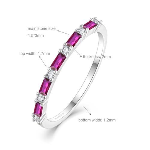 JO WISDOM 925 Sterling Silver Wedding Band for Women Thin Stacking Ring Half Cubic Zirconia Eternity Engagement Ring - color: 07-Jul-Ruby