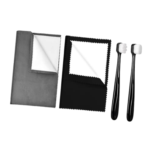 Yiju 2 Pieces Jewelry Cleaning Cloth Silver Cleaning Cloth Kit Silver Jewellery Cleaner Kit Double Sided Use Multifunctional with 2 Brush Flannel PP, Black and Dark Gray - color: Black and Dark Gray