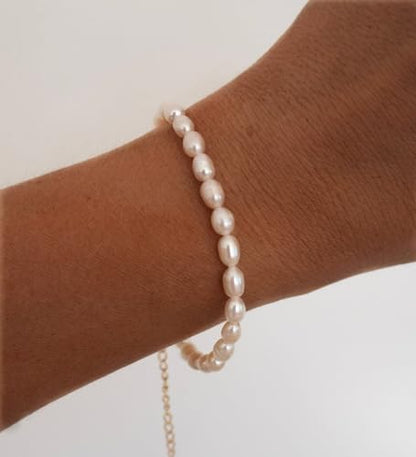 GINAZL Natural Freshwater Pearl Bracelets for Women 6-7MM Rice-Shaped Pearl 23CM End-to-End Length - color: A