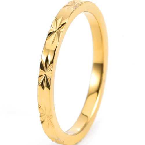 Jude Jewelers 2mm Stainless Steel Carved Flower Pattern Stacking Wedding Band Ring - color: Gold